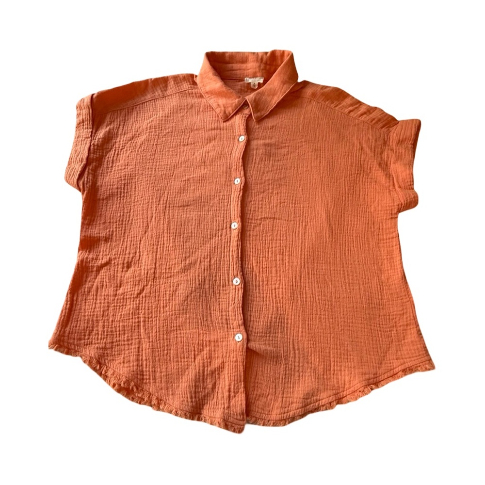 HEM & THREAD 100% COTTON BUTTON DOWN ORANGE SHIRT